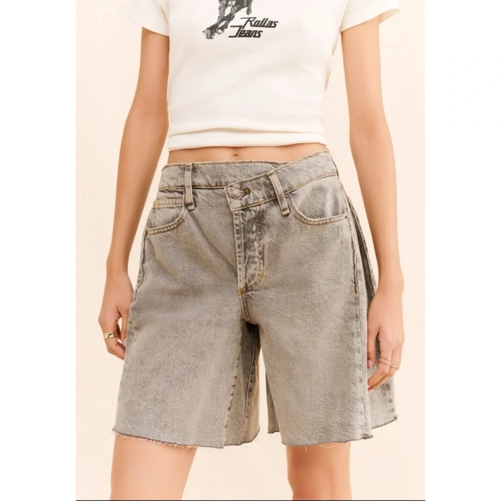 NWT Free People Boomerang Long Jean Shorts Gray 27